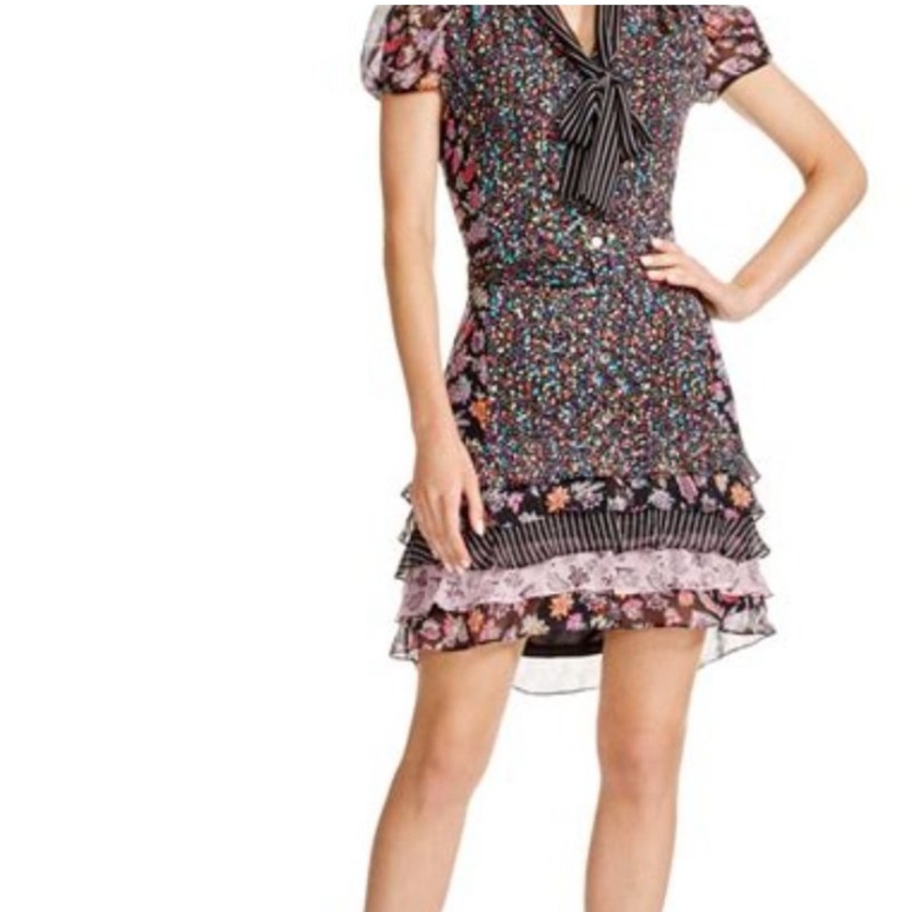 Diane Von Furstenberg Black Floral Tiered Ruffle Dress